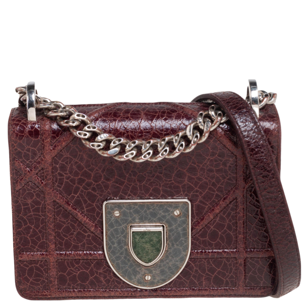 luxury-women-dior-used-handbags-p503796-005-2 Dior Burgundy Ceramic Effect Leather Diorama Club Shoulder Bag