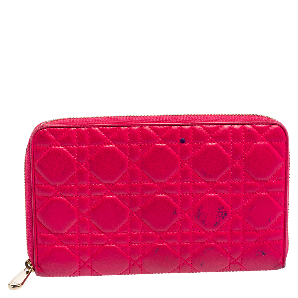 luxury-women-dior-used-handbags-p571191-003-1 Dior Pink Cannage Leather Zip Around Organizer Wallet