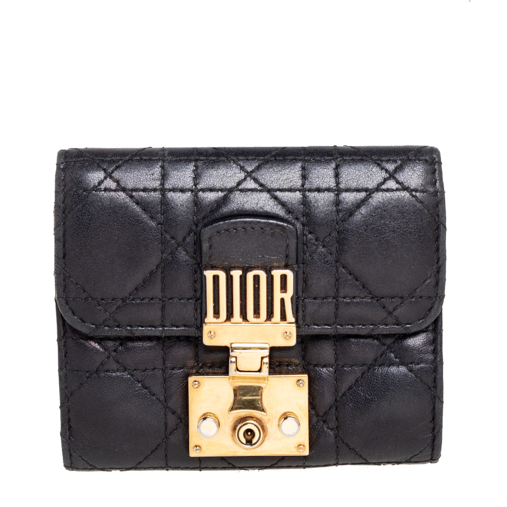 luxury-women-dior-used-handbags-p595297-003-2 Dior Black Cannage Leather Addict Compact Wallet