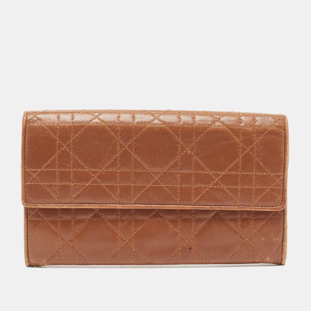 luxury-women-dior-used-handbags-p811354-009 Dior Brown Cannage Leather Double Flap Continental Wallet