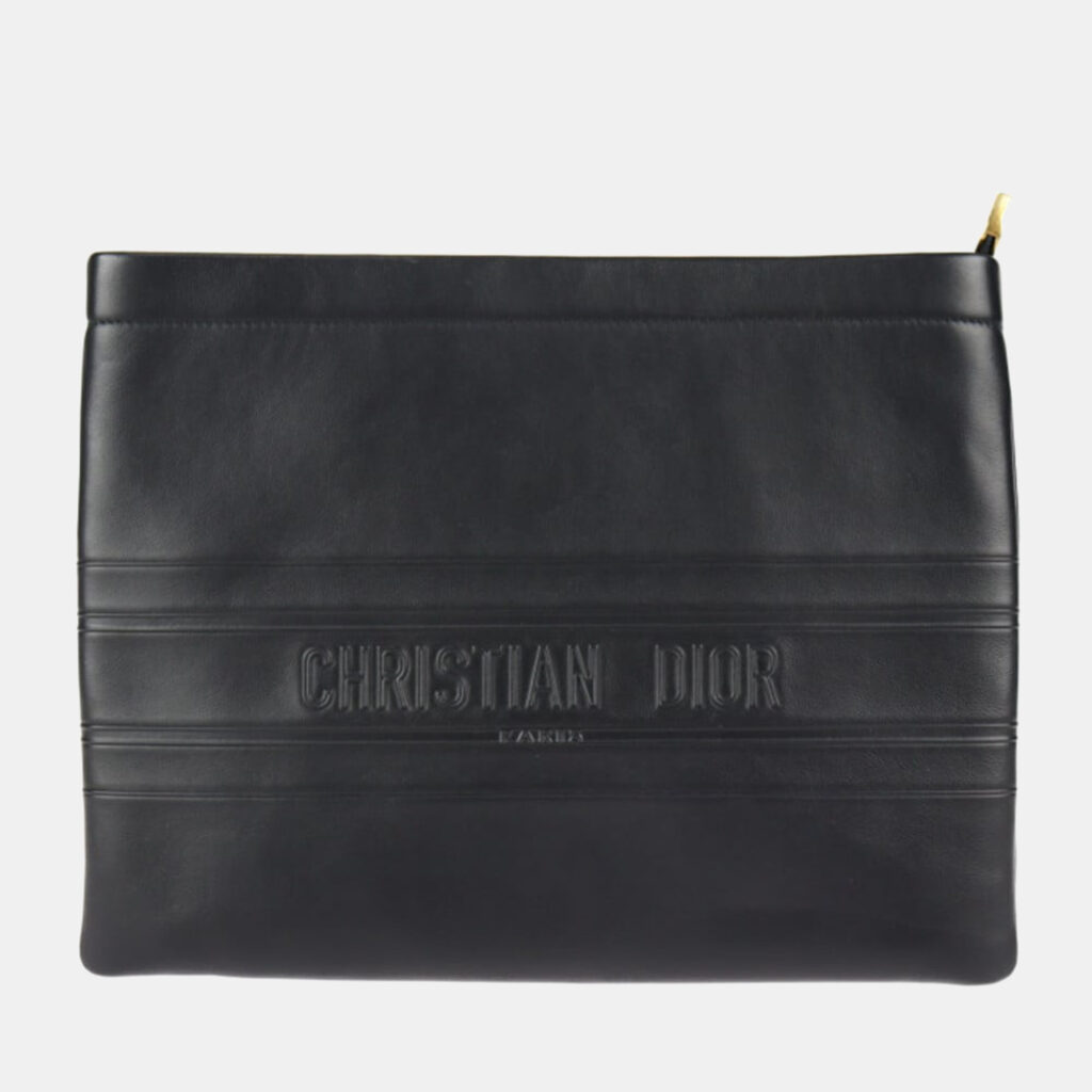 luxury-women-dior-used-handbags-p835230-001 Dior Black Leather Strip Pouch