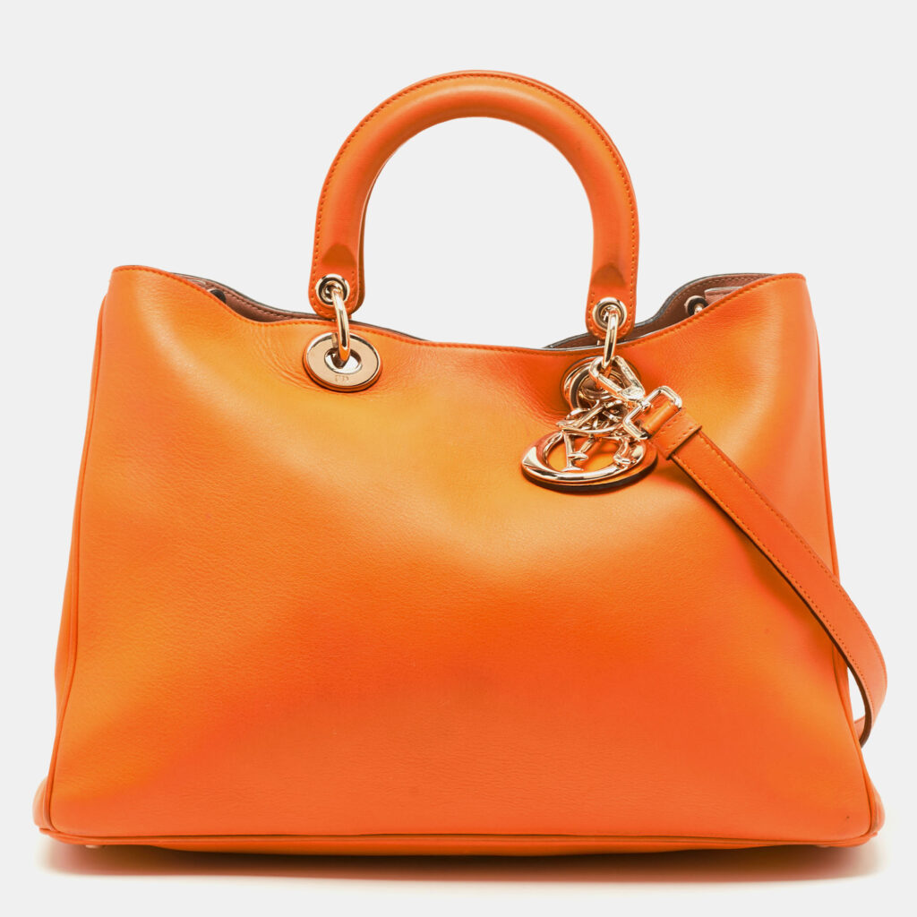 luxury-women-dior-used-handbags-p914914-021 Dior Orange Leather Large Diorissimo Shopper Tote