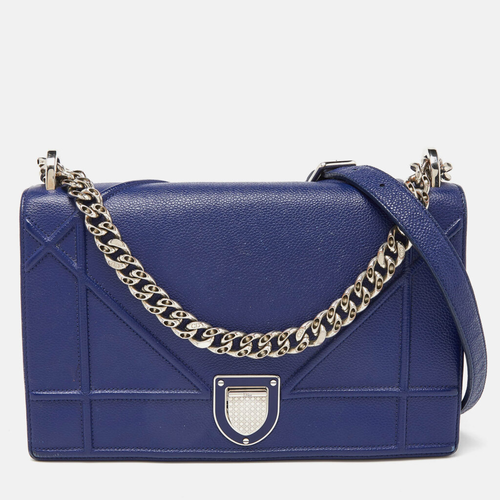 luxury-women-dior-used-handbags-p949633-002 Dior Blue Leather Medium Diorama Flap Shoulder Bag
