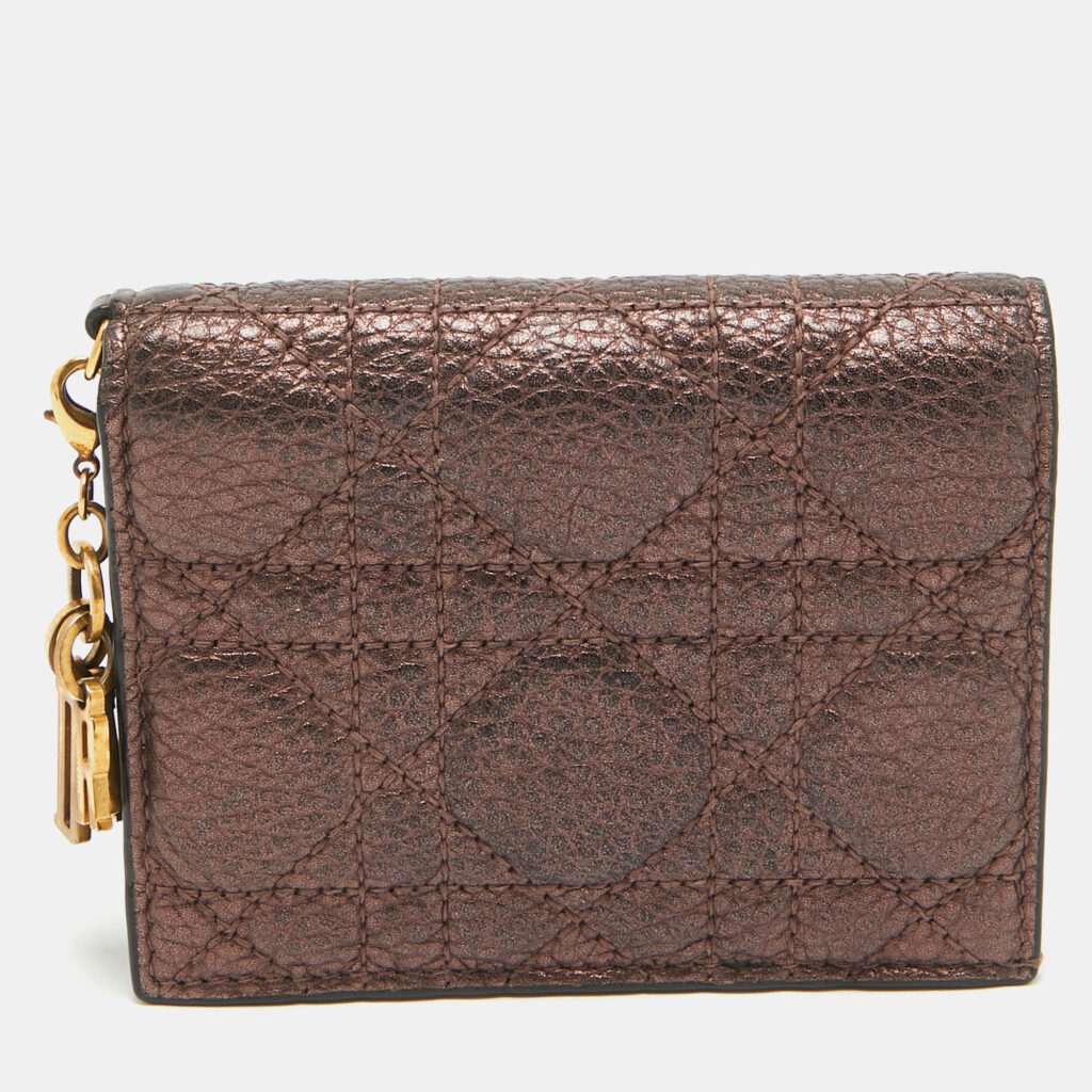 luxury-women-dior-used-handbags-p969306-007 Dior Bronze Cannage Leather Lady Dior Flap Card Case