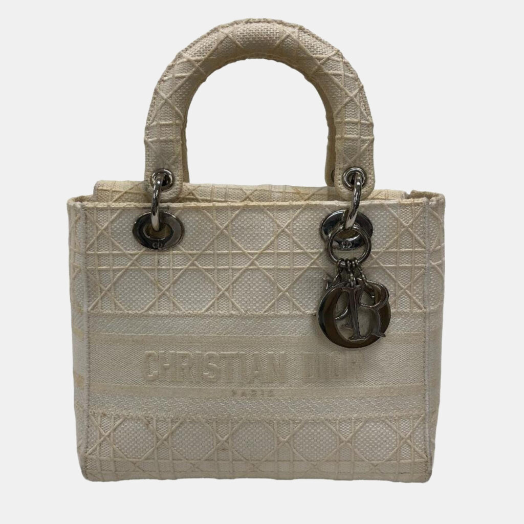 luxury-women-dior-used-handbags-p977954-003 Dior Beige Canvas Lady D-Lite Medium Tote Bag