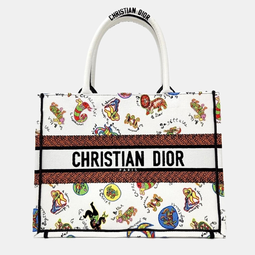 luxury-women-dior-used-handbags-p980273-005 Dior White/Multicolor Canvas Book Tote Bag
