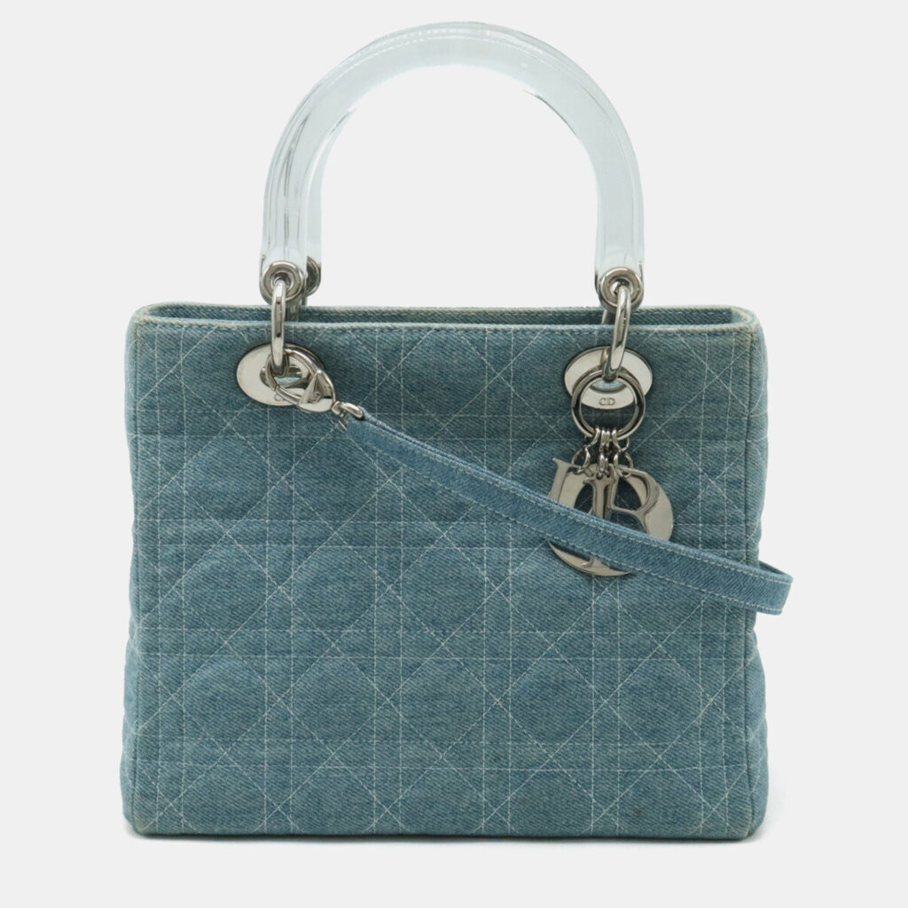 luxury-women-dior-used-handbags-p981096-002 Dior Blue Denim Medium Lady Dior Tote Bag