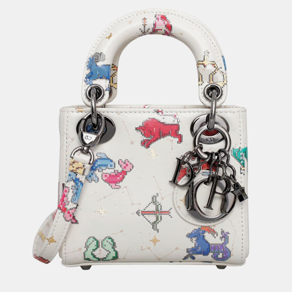 luxury-women-dior-used-handbags-p982106-002 Dior White Leather Zodiac Pixel Micro Lady Dior Tote Bag