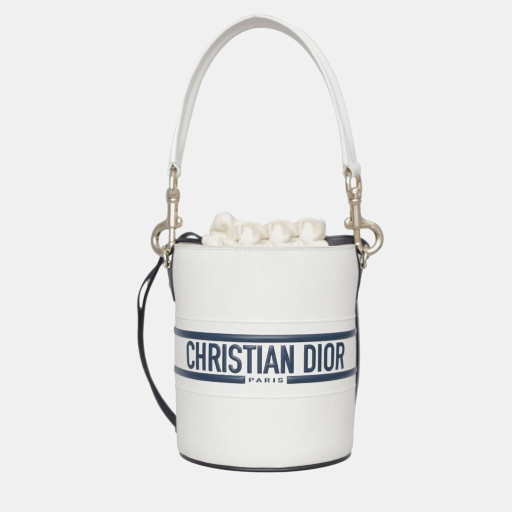 luxury-women-dior-used-handbags-p982124-001 Dior White/Navy Blue Leather Vibe Bucket Bag