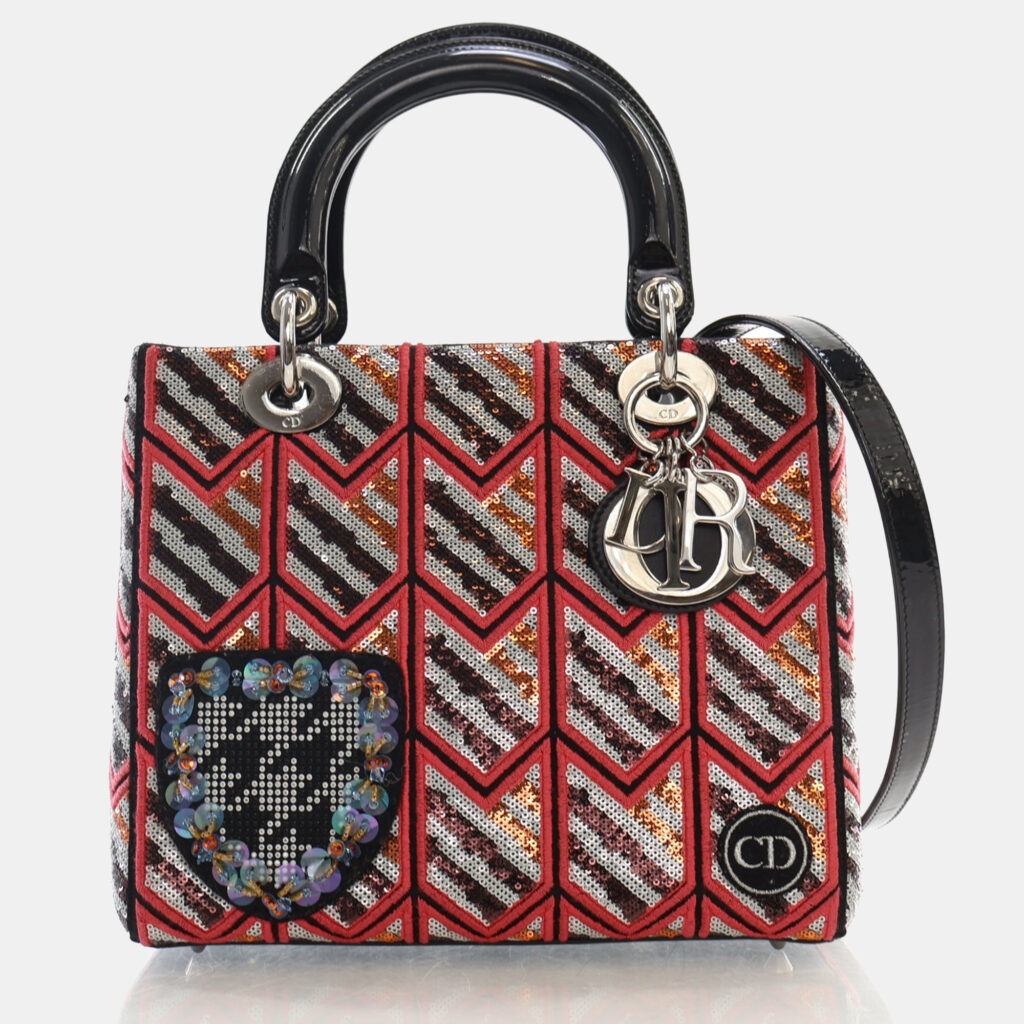 luxury-women-dior-used-handbags-p989210-007 Dior Multicolor Leather and Sequin Medium Lady Dior Tote Bag