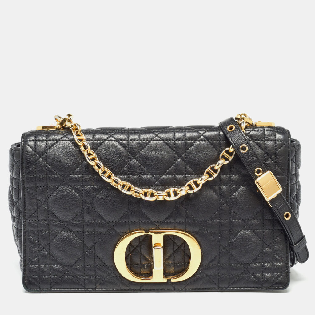 luxury-women-dior-used-handbags-p992807-011 Dior Black Cannage Leather Medium Caro Shoulder Bag