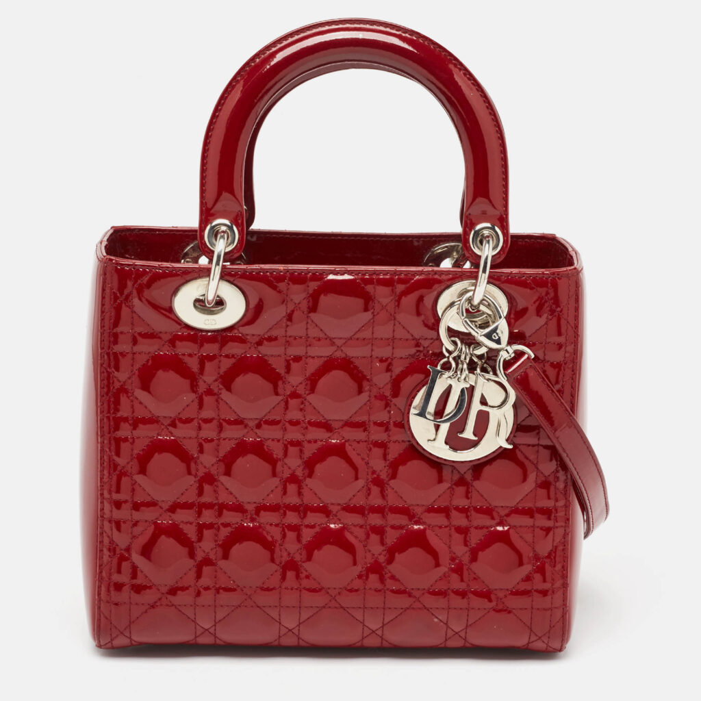 luxury-women-dior-used-handbags-p998147-019 Dior Red Cannage Patent Leather Medium Lady Dior Tote