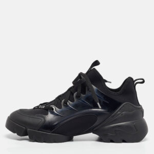 dior black fabric and pvc d-connect lace up sneakers size 38.5