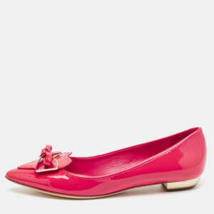 Dior Pink Patent Leather Bow Pointed Toe Ballet  Flats Size 35.5