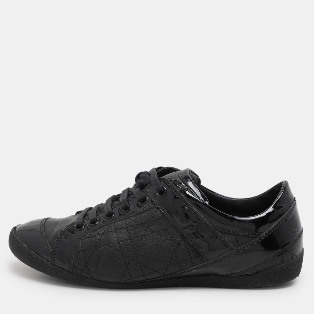 Dior Black Leather and Patent Leather Low Top Sneakers Size 36.5