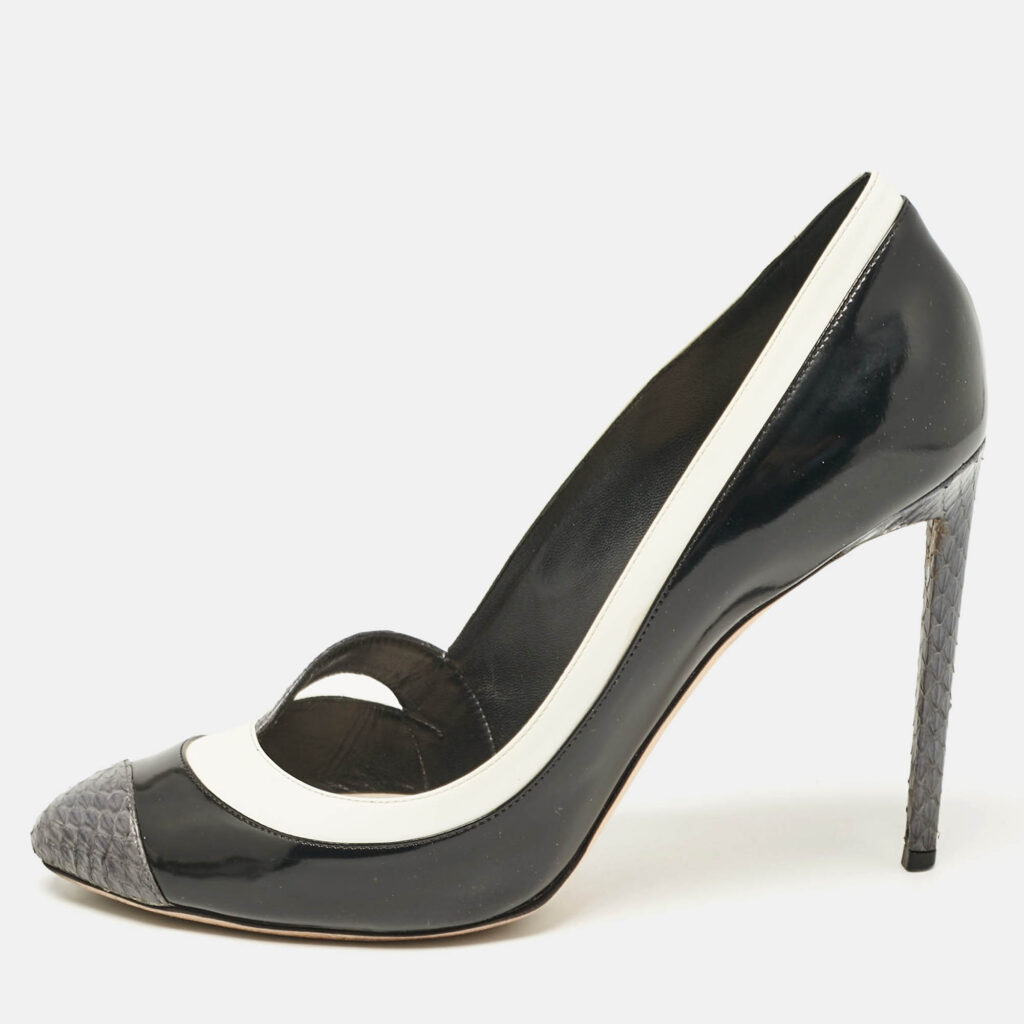 luxury-women-dior-used-shoes-p1094137-010 Dior Tricolo Leather and Python Leather Pointed Toe Pumps Size 42