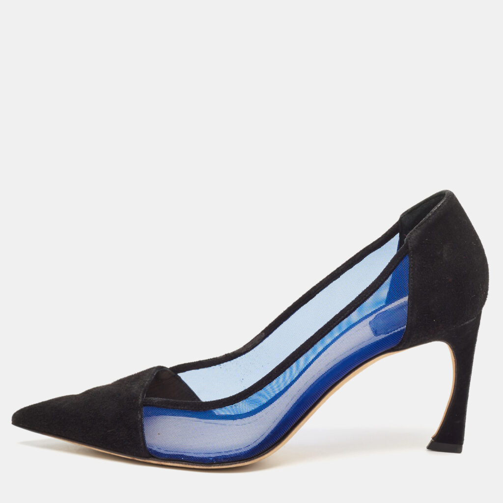 luxury-women-dior-used-shoes-p1095949-001 Dior Black/Blue Mesh and Suede Pointed Toe Pumps Size 37.5