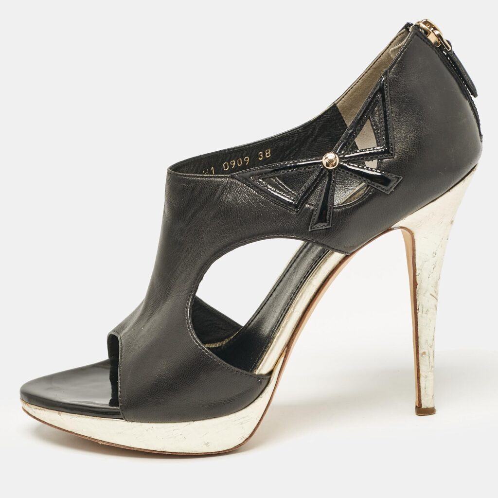 luxury-women-dior-used-shoes-p1095976-001 Dior Black/Gold Leather Bow Cut Out Platform Pumps Size 38
