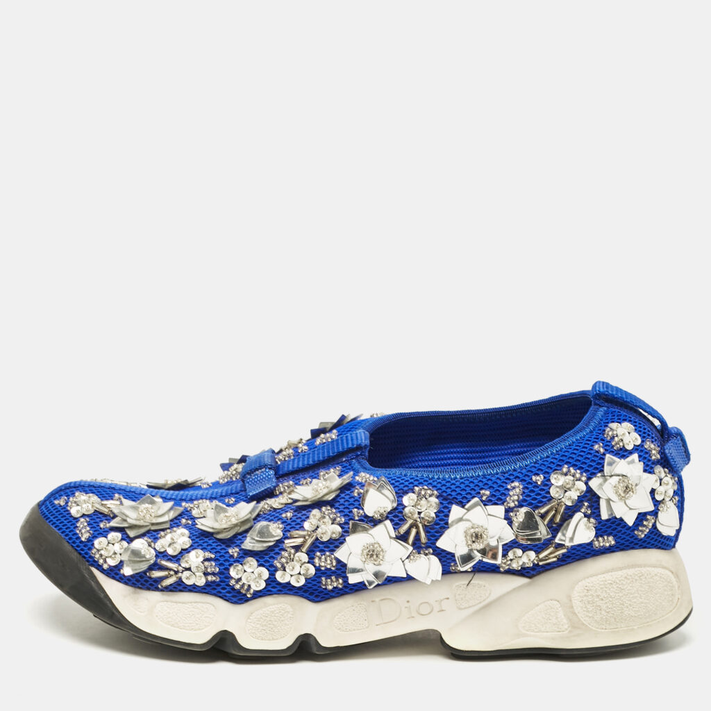 luxury-women-dior-used-shoes-p1096168-001 Dior Blue Mesh Fusion Crystal Embellished Slip On Sneakers Size 36.5