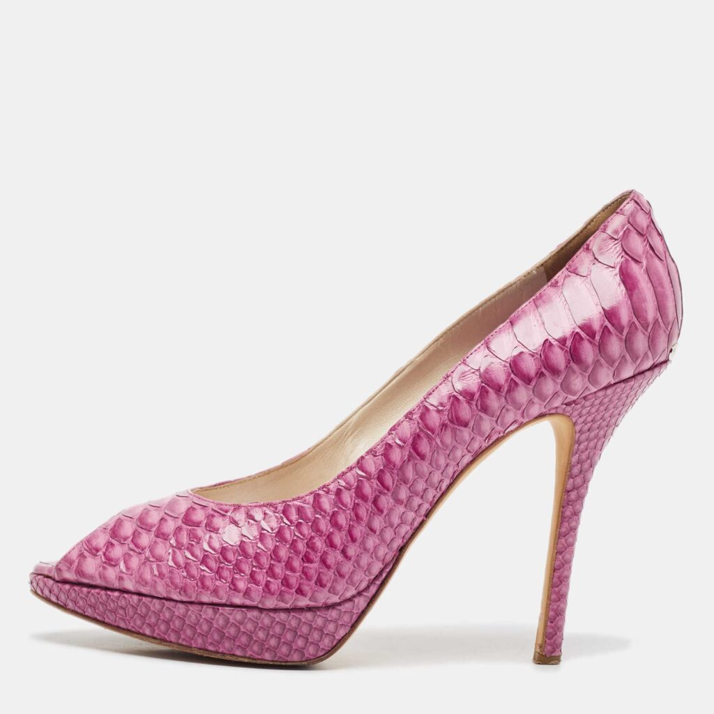 luxury-women-dior-used-shoes-p1099514-003 Dior Pink Python Embossed Leather Miss Dior Peep Toe Pumps Size 40.5