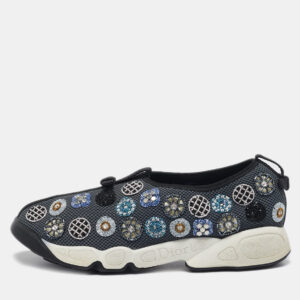 Dior Grey Mesh Crystal Embellished Fusion Slip On Sneakers Size 38.5