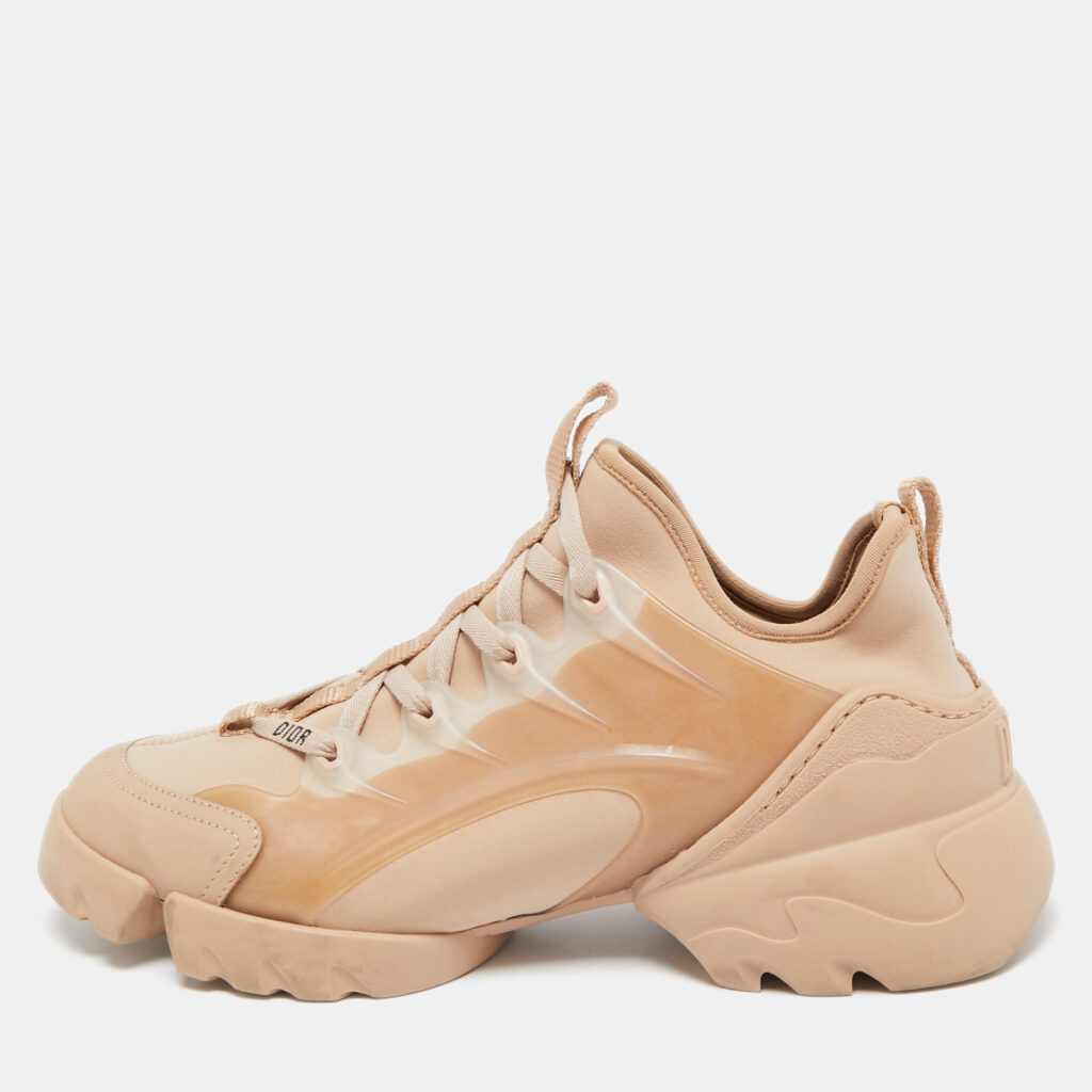 luxury-women-dior-used-shoes-p1107060-001 Dior Beige Neoprene and Rubber D-Connect Sneakers Size 38.5