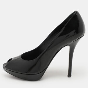 Dior Black Patent Leather Peep Toe Pumps Size 36.5