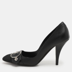 Dior Black Leather And Cannage Canvas Cap Toe D Buckle Pumps Size 36