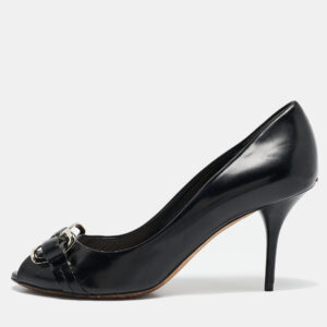 Dior Black Leather Bow Detail Peep Toe Pumps Size 36