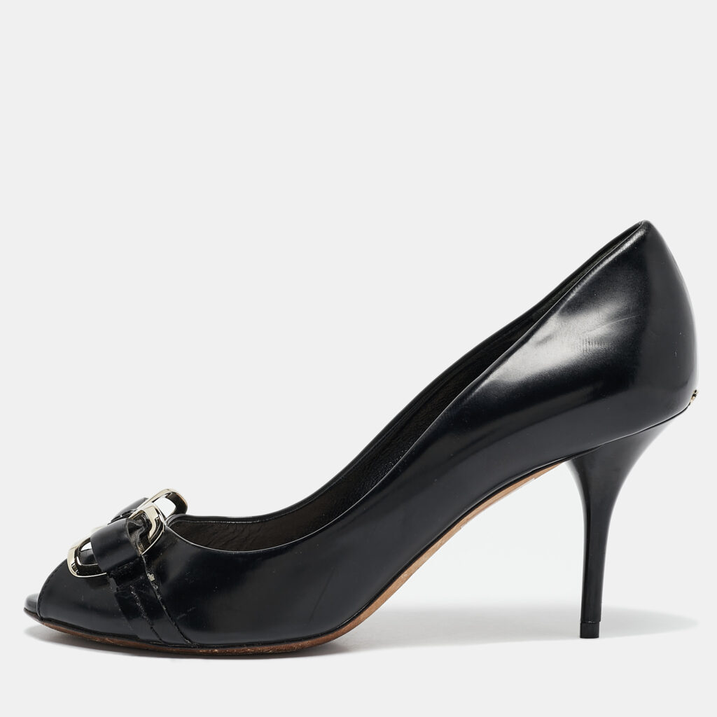 Dior Black Leather Bow Detail Peep Toe Pumps Size 36