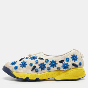 Dior White/Blue Mesh Embellished Fusion Sneakers Size 41