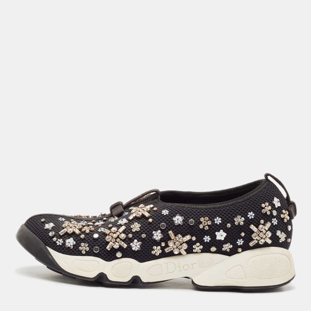 luxury-women-dior-used-shoes-p1124740-003 Dior Black Mesh Embellished Fusion Sneakers Size 36.5