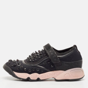 Dior Black Neoprene And Mesh Fusion Embellished Velcro Strap Sneakers Size 37.5