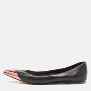 Dior Black Leather Metal Cap Pointed Toe Ballet Flats Size 39.5