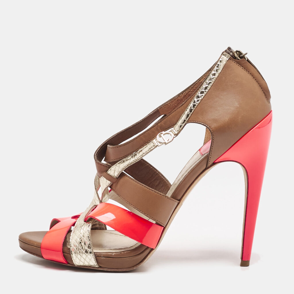 luxury-women-dior-used-shoes-p1128889-001 Dior Multicolor Patent Leather And Leather Strappy Sandals Size 39.5