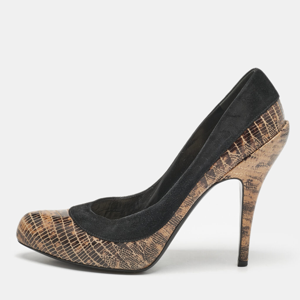 Dior Multicolor Lizard Embossed Leather and Suede Pumps Size 39.5