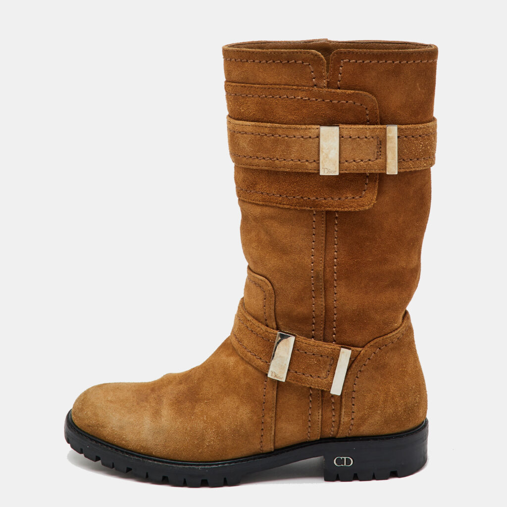 luxury-women-dior-used-shoes-p1136940-001 Dior Brown Suede Mid Calf Length Boots Size 35