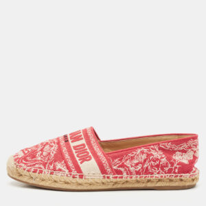 Dior White/Red Embroidered Canvas Granville Espadrille Flats Size 39