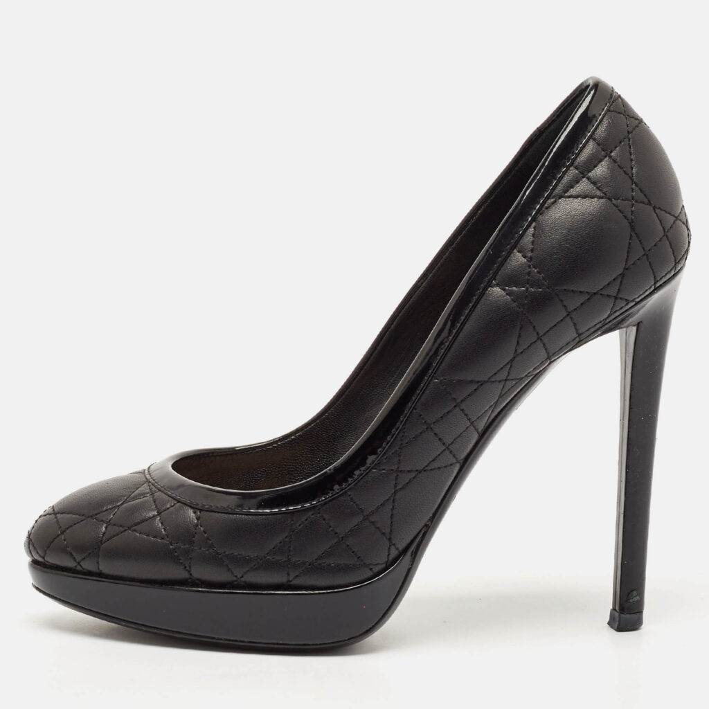 Dior Black Quilted Cannage Leather Platform Pumps Size 35