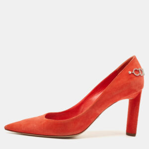 Dior Orange Suede Crystal Embellished Block Heel Pumps Size 40.5