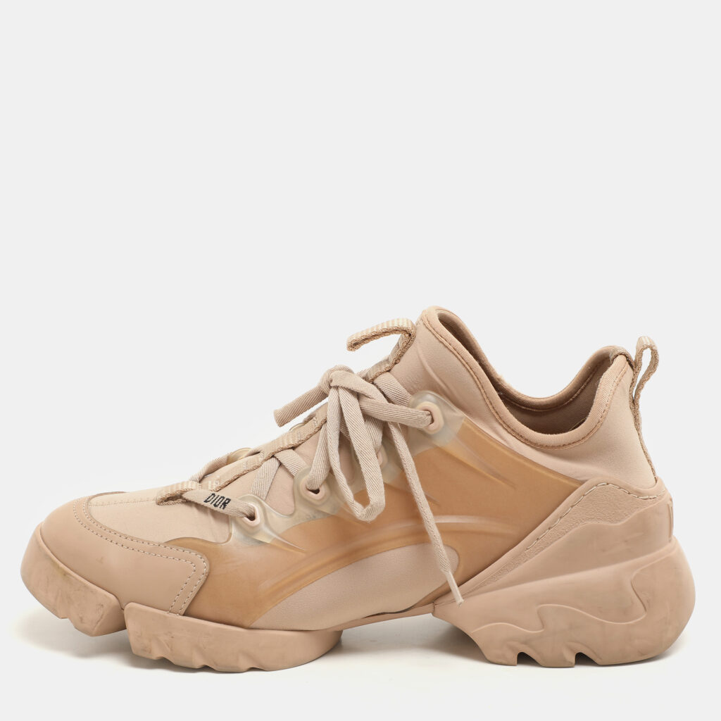 luxury-women-dior-used-shoes-p1142467-004 Dior Beige PVC and Leather D-Connect High Top Sneakers Size 38