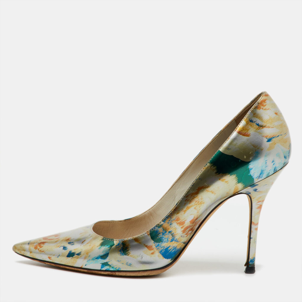 luxury-women-dior-used-shoes-p1142629-001 Dior Multicolor Floral Printed Leather Cherie Pointed Toe Pumps Size 39