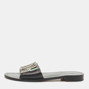 Dior Black Leather Diorevolution Flat Slides Size 38.5