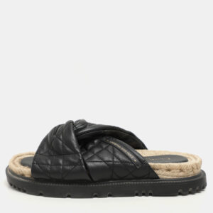 Dior Black Cannage Leather D-Twist Espadrille Slides Size 37
