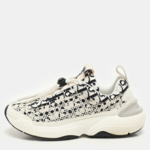 Dior White/Black Oblique Cannage Neoprene and Rubber B24 Low Top Sneakers Size 37