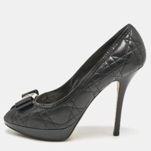 Dior Black Cannage Leather Bow Peep Toe Platform Pumps Size 39