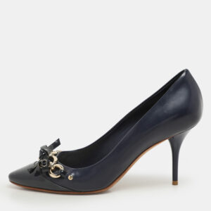 dior blue patent and leather bow chain detail pumps size 37