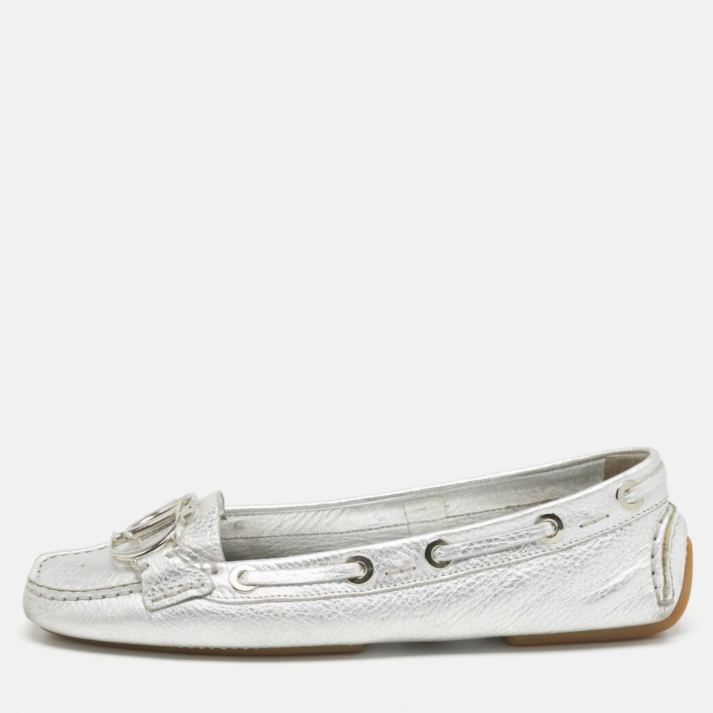 Dior Silver Leather CD Logo Loafers Size 37