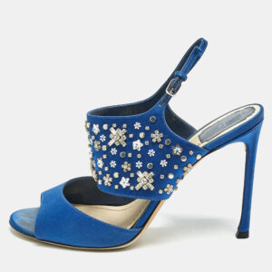 Dior Blue Satin Embellished Slingback Sandals Size 41