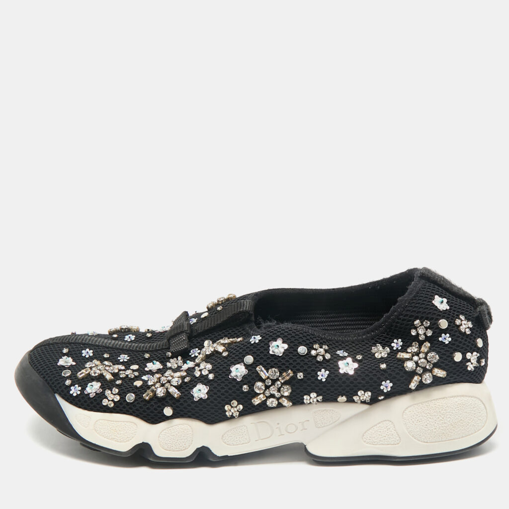 luxury-women-dior-used-shoes-p1155383-003 Dior Black Mesh Fusion Slip On Sneakers Size 38